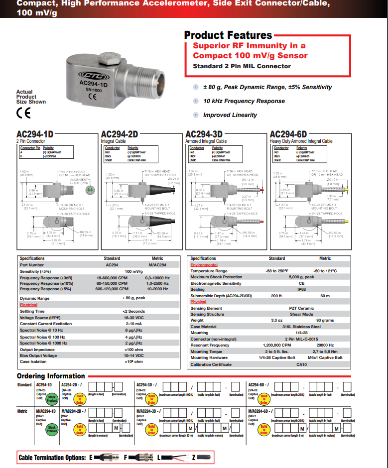 CTC緊湊型高性能加速度振動計AC294技術參數(shù)
